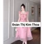 Váy hồng tơ đính kết hoa cánh tiên size S – thiết kế Kim Thoa Design cao cấp