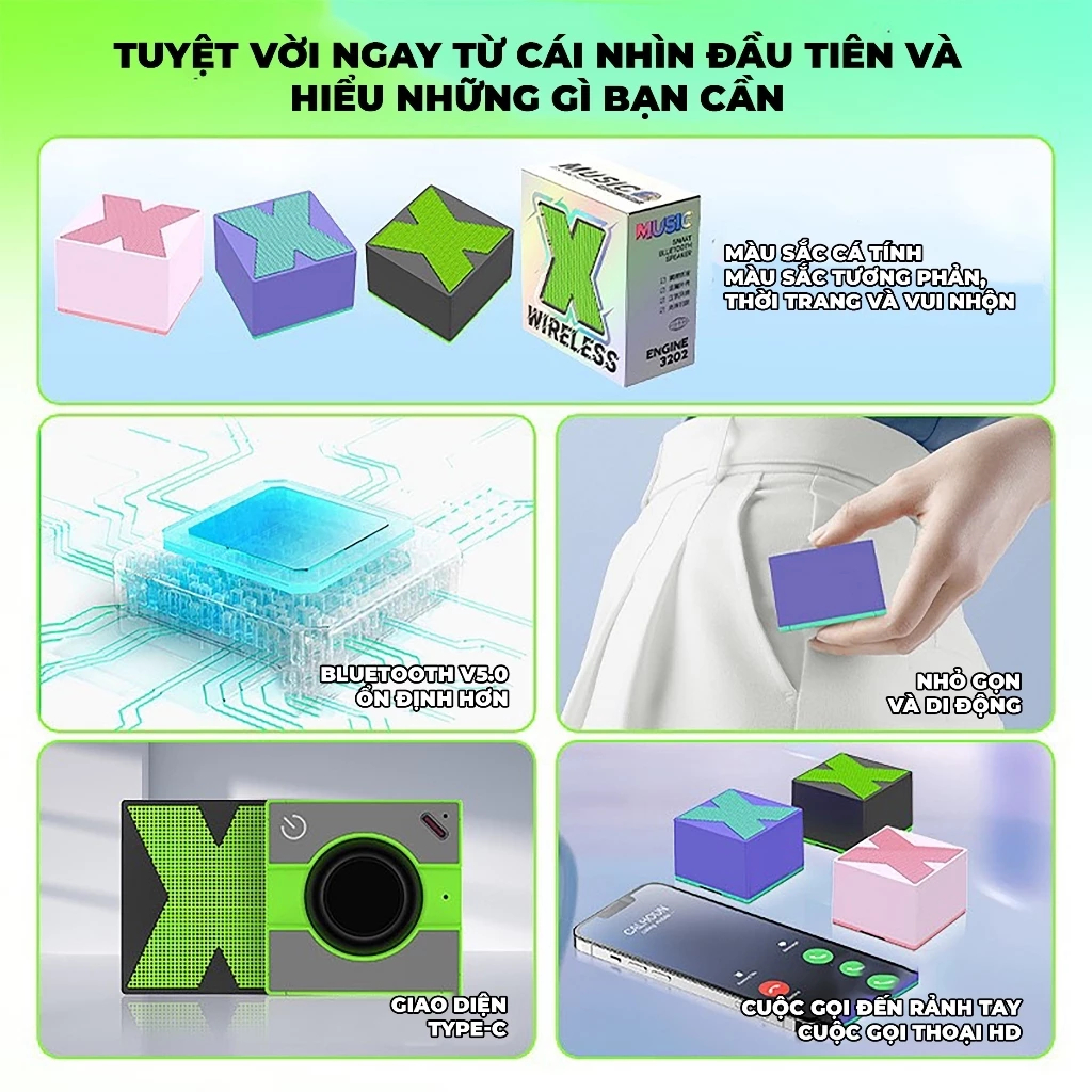 Loa Bluetooth Không Dây Mini X Bass Mạnh, Âm Thanh Sống Động, Màu Sắc Huyền Ảo, Thiết Kế Siêu Nhẹ, Loa Siêu Trầm