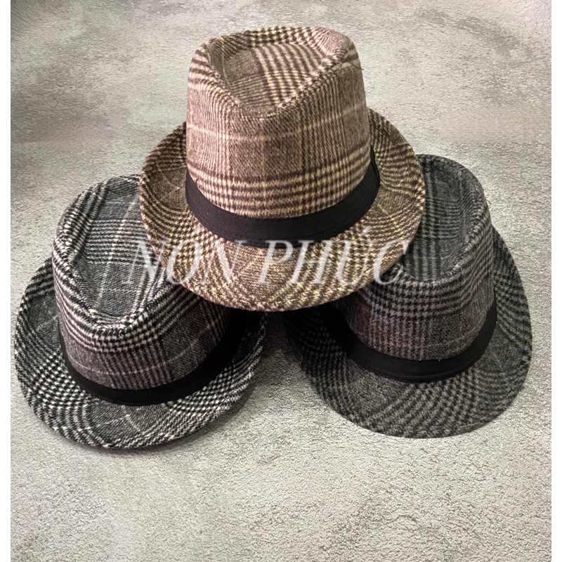 MŨ CAO BỒI,FEDORA NỈ CARO PHONG CÁCH BASIC NAM NỮ