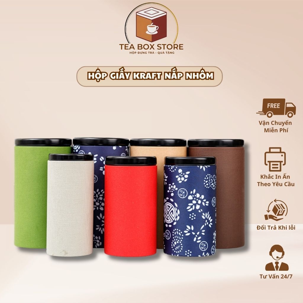 Hộp giấy kraft đựng trà, cà phê, hạt khô nắp nhôm nhiều màu sắc - TEA ...