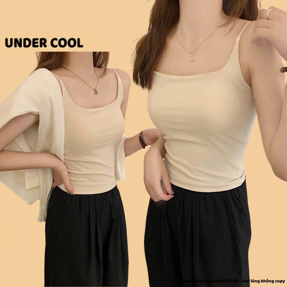 Áo cotton 2 dây nhỏ UNDERCOOL dáng dài sẵn mút đệm ngực co giãn thoáng mát ôm body sexy A2D33
