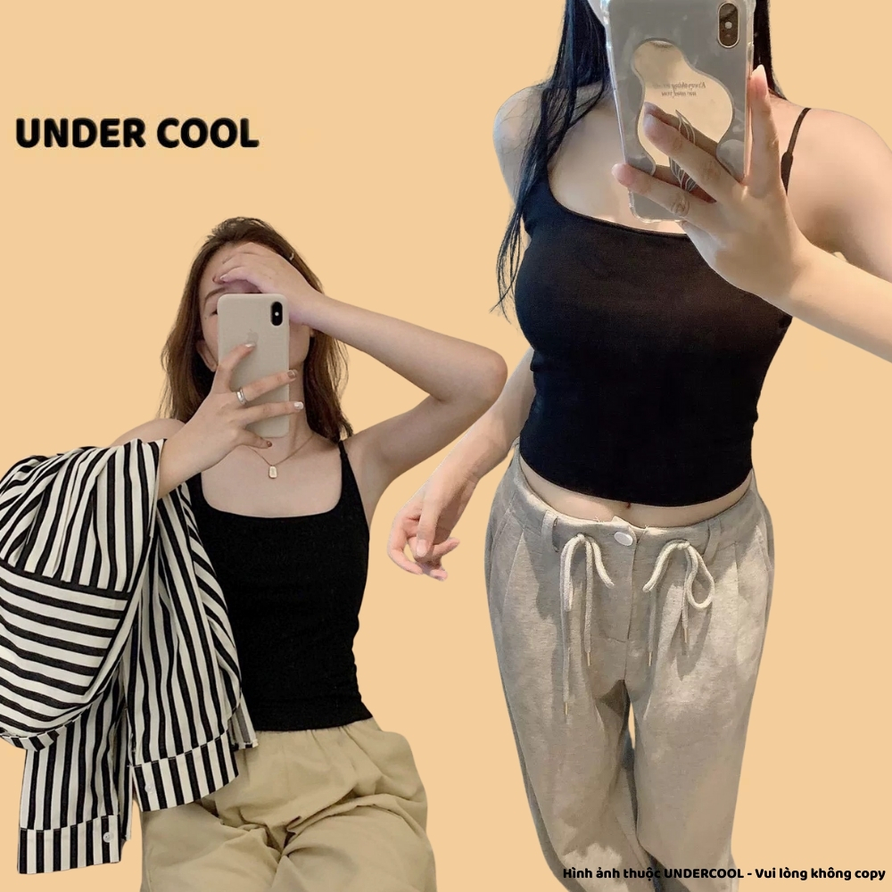 Áo cotton 2 dây nhỏ UNDERCOOL dáng dài sẵn mút đệm ngực co giãn thoáng mát ôm body sexy A2D33