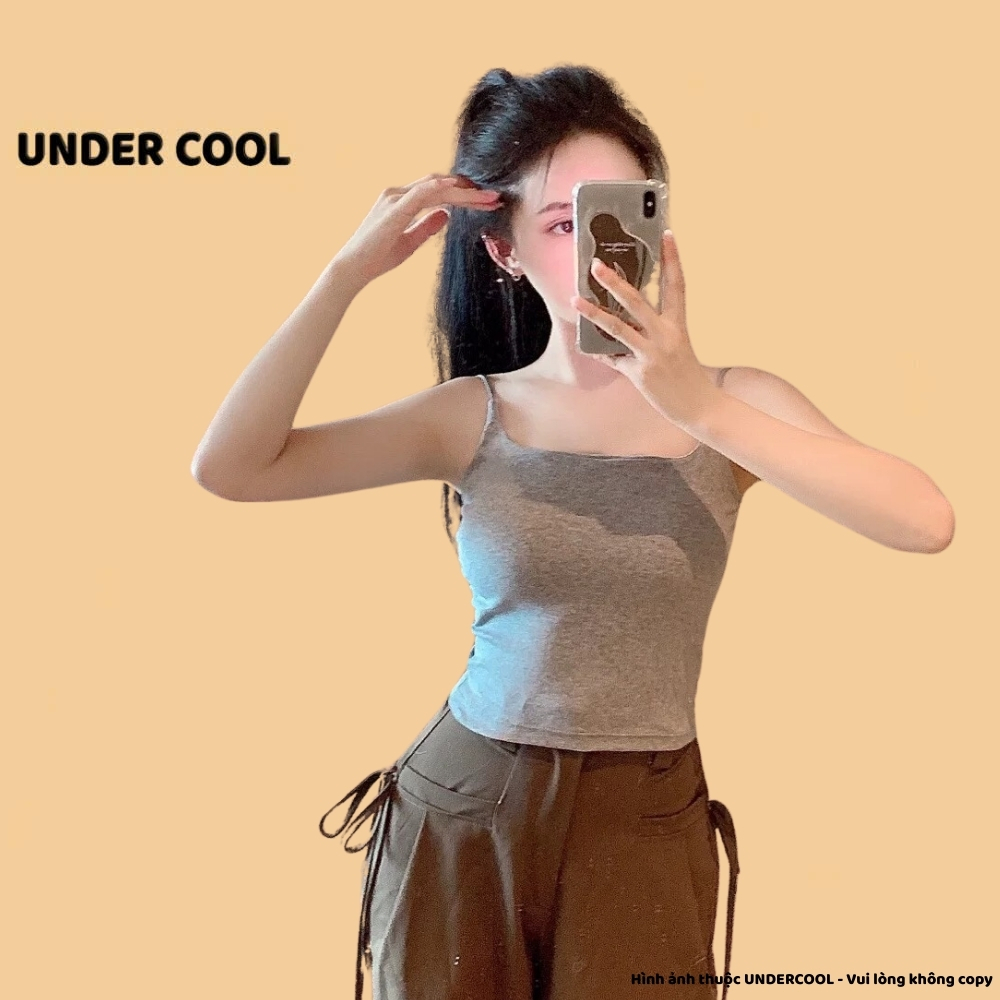 Áo cotton 2 dây nhỏ UNDERCOOL dáng dài sẵn mút đệm ngực co giãn thoáng mát ôm body sexy A2D33