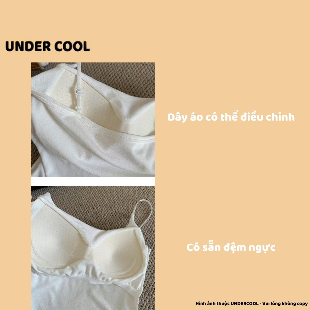 Áo cotton 2 dây nhỏ UNDERCOOL dáng dài sẵn mút đệm ngực co giãn thoáng mát ôm body sexy A2D33