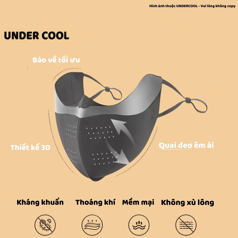 Khẩu trang chống nắng làm mát UNDERCOOL phối màu chất liệu Su UPF50+ có lỗ thông hơi dễ thở che nắng KT09