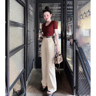 Set bộ áo babytee Cổ tim mix quần jean ống rộng trắng