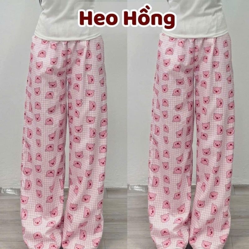 Sét Bộ Đồ Nữ Quần Heo Hồng + Mix Áo Phông  Unisex Form Thụng- Hình Mèo Cute