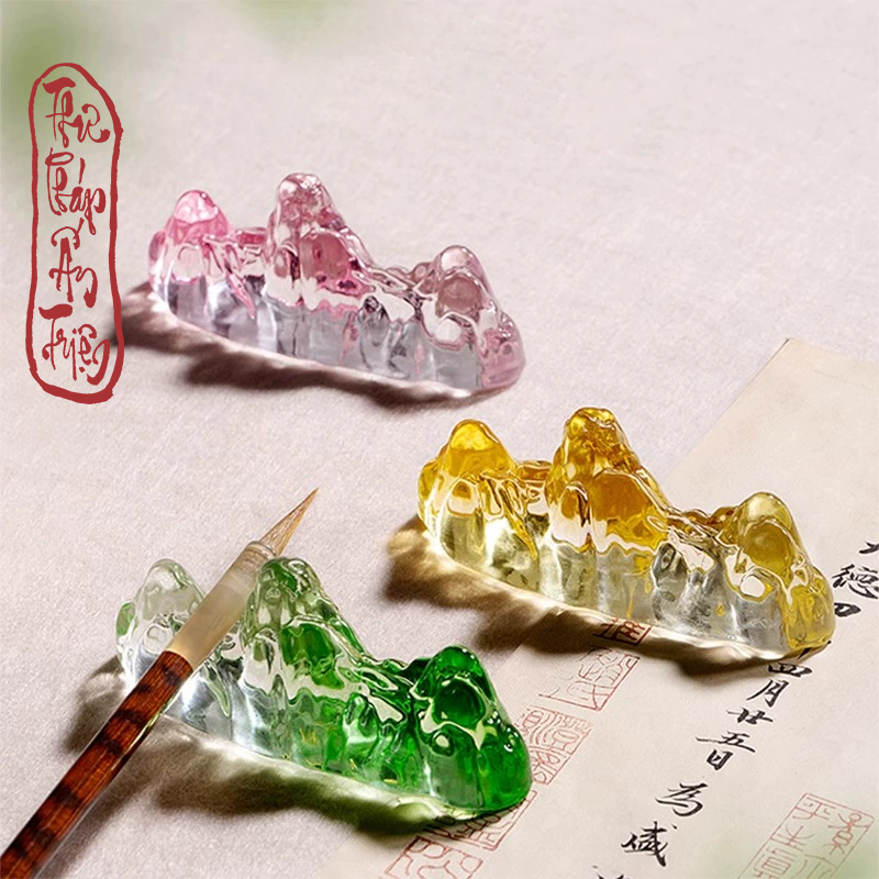 Gác Bút Thủy Tinh Lưu Ly Thiên Lí Giang Sơn - Gác Bút Chặn Giấy Thư Pháp Chất Liệu Thủy Tinh Chịu Lực
