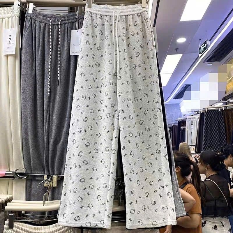 Sét bộ quần ống rộng hình Đầu Mèo + Mix Áo Phông mèo cute Trắng  form rộng tay lỡ