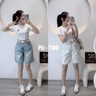 Quần Jean Ngố Sooc Nữ Lưng Cạp Cao Trơn Basic Kèm Belt QCCC Cao Cấp
