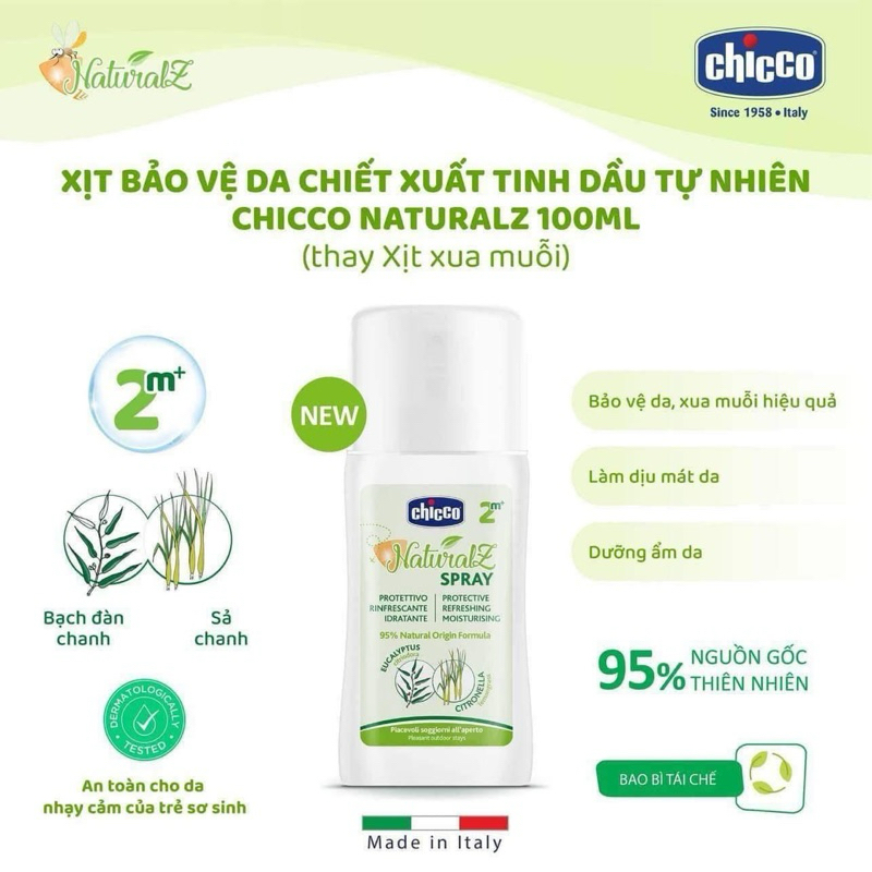 XỊt chống muỗi Chicco – Extra 100ml/ Gel -xịt muỗi thay thế Tibongstore