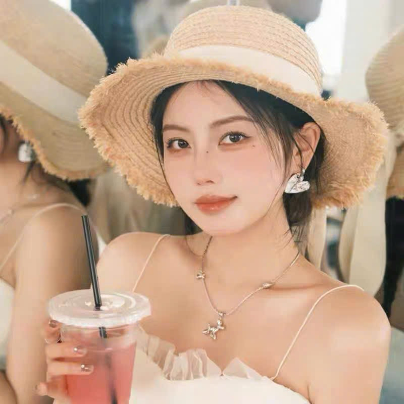 Mũ chống nắng đi biển dây buộc nơ sau vành rộng siêu xinh