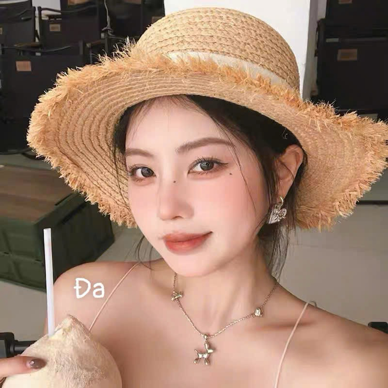 Mũ chống nắng đi biển dây buộc nơ sau vành rộng siêu xinh
