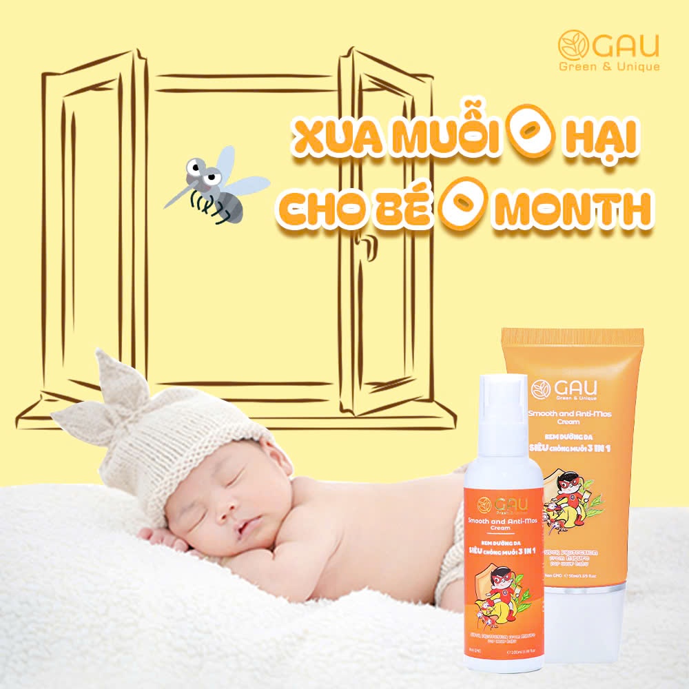 Kem Siêu Đuổi Muỗi Dưỡng da Tránh Hăm Viêm GAU cho Bé Ngăn Muỗi đốt 6 giờ Dịu da Giảm Chàm bé 3 in 1