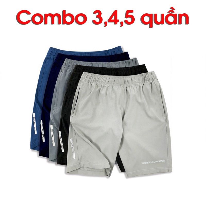 Combo 3,4,5 Quần short thể thao vải gió dày đẹp, co giãn, túi 2 bên có khoá kéo