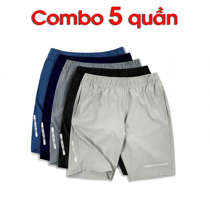 Combo 3,4,5 Quần short thể thao vải gió dày đẹp, co giãn, túi 2 bên có khoá kéo