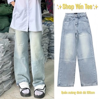 Quần ống xuông đính đá Yến Tee cạp cao 1 cúc chất jeans cao cấp #1005