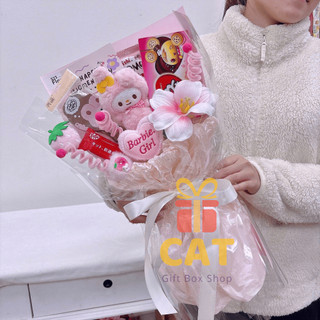 Bó hoa gấu bông Babie Girl mix kèm bánh kẹo và phụ kiện, quà tặng bạn gái, người yêu