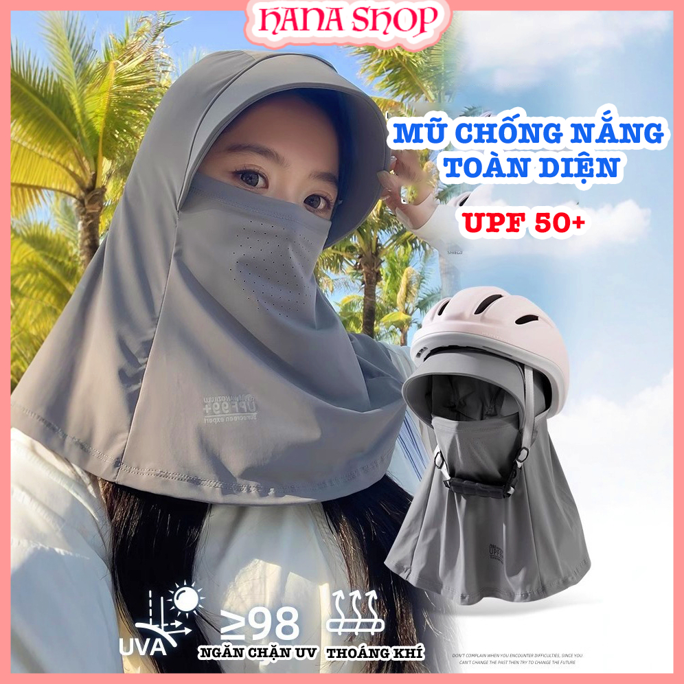 Khẩu Trang Trùm Đầu Chống Nắng Toàn Diện, Mũ Chống Nắng Có Khẩu Trang Che Kín Mặt Vải Thun Lụa Mát Lạnh Kháng Khuẩn