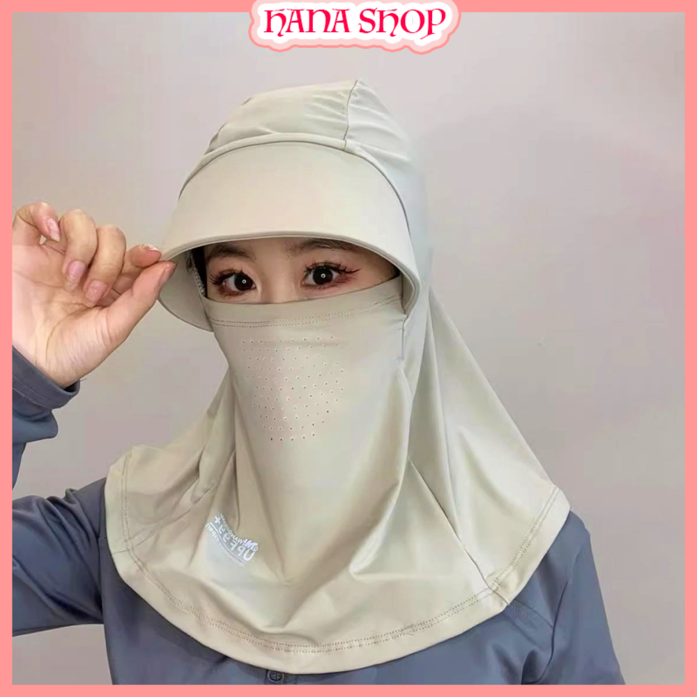 Khẩu Trang Trùm Đầu Chống Nắng Toàn Diện, Mũ Chống Nắng Có Khẩu Trang Che Kín Mặt Vải Thun Lụa Mát Lạnh Kháng Khuẩn