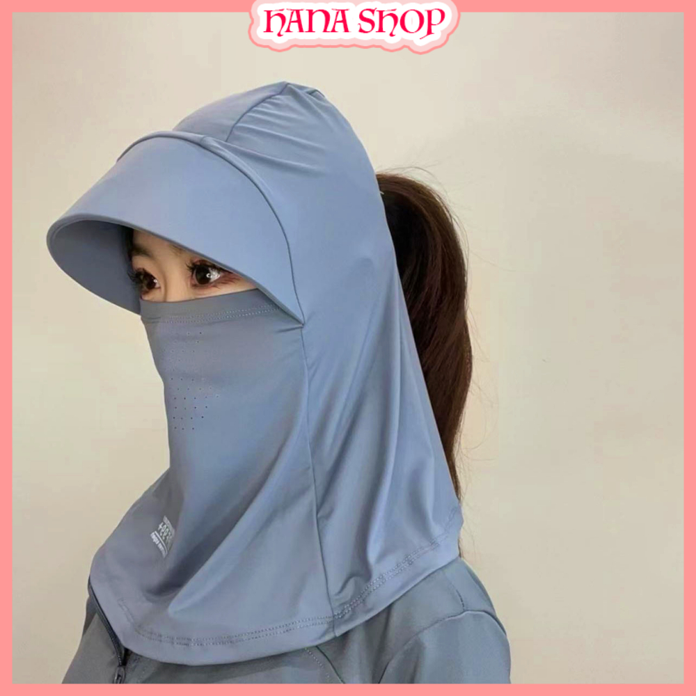 Khẩu Trang Trùm Đầu Chống Nắng Toàn Diện, Mũ Chống Nắng Có Khẩu Trang Che Kín Mặt Vải Thun Lụa Mát Lạnh Kháng Khuẩn