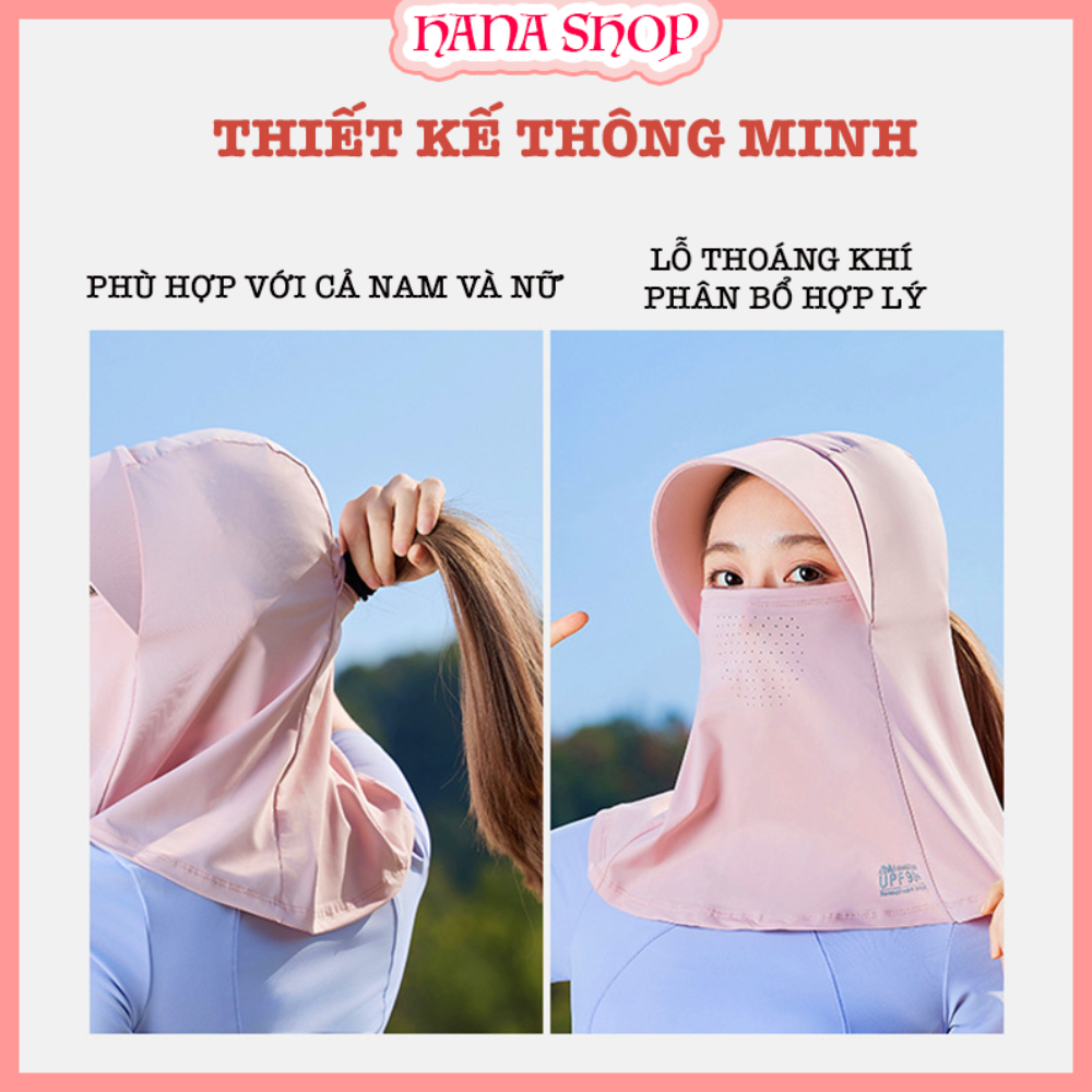 Khẩu Trang Trùm Đầu Chống Nắng Toàn Diện, Mũ Chống Nắng Có Khẩu Trang Che Kín Mặt Vải Thun Lụa Mát Lạnh Kháng Khuẩn