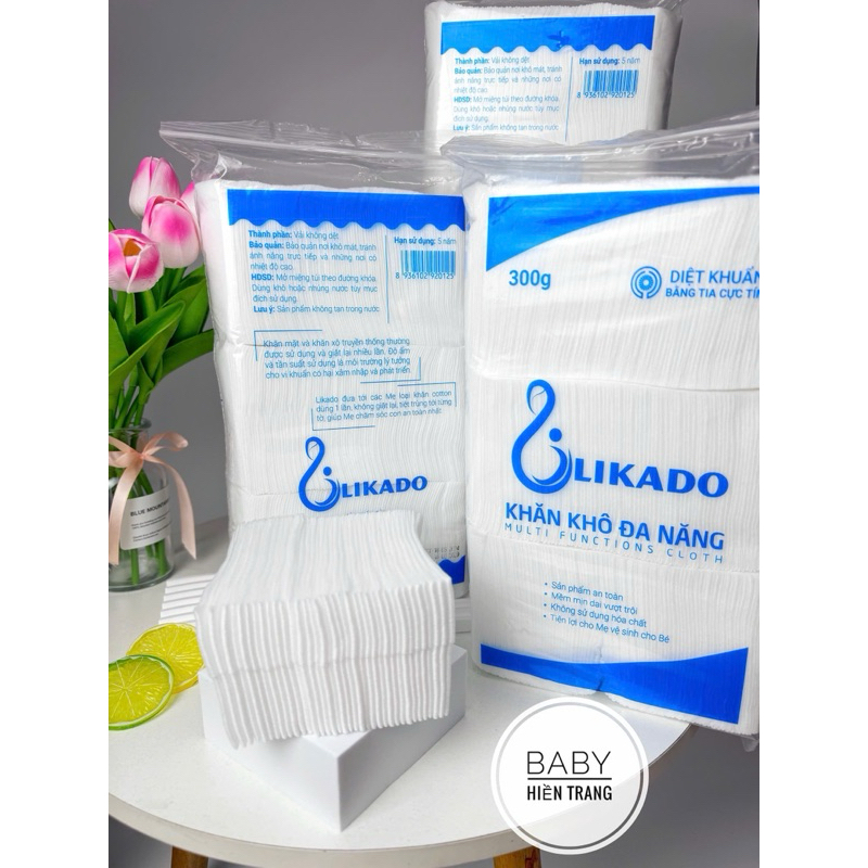 Combo 5 Gói Khăn khô đa năng Likad0 cao cấp 300g, mềm mịn, an toàn cho bé