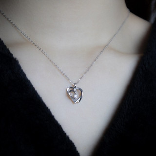 Dây chuyền bạc nữ mặt trái tim đan xen đính đá lấp lánh Hearts Entwined, kèm hộp và túi đựng sang trọng