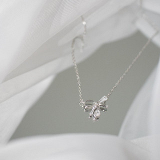 Dây chuyền bạc nữ mặt nơ ruy băng đính đá lấp lánh cho nữ Sparkling Ribbon, kèm hộp đựng sang trọng
