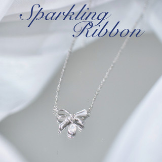 Dây chuyền bạc nữ mặt nơ ruy băng đính đá lấp lánh cho nữ Sparkling Ribbon, kèm hộp đựng sang trọng