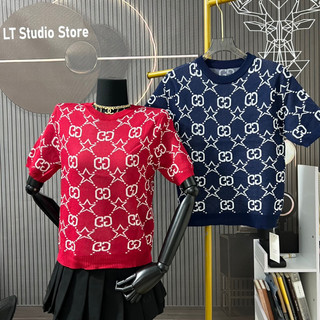 Áo len nữ dệt kim cộc tay hoạ tiết gc ngôi sao cổ tròn free size 918