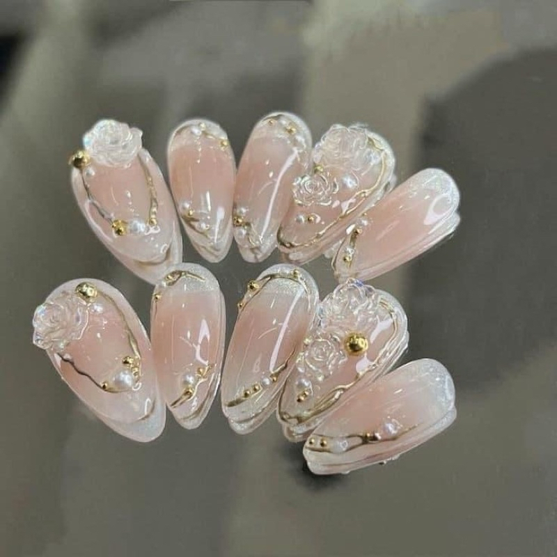 ( hoả tốc) NAIL BOX CÔ DÂU THẠCH GẠO OMBRE MIX CHARM HOA