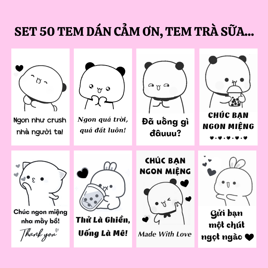 100 Tem Nhãn Dán/ Tem Dán Ly Cà Phê, Trà Sữa – Sticker Chúc Ngon Miệng ...