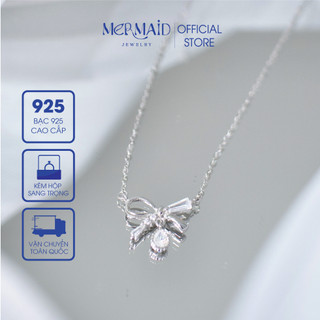 Dây chuyền bạc nữ mặt nơ ruy băng đính đá lấp lánh cho nữ Sparkling Ribbon, kèm hộp đựng sang trọng