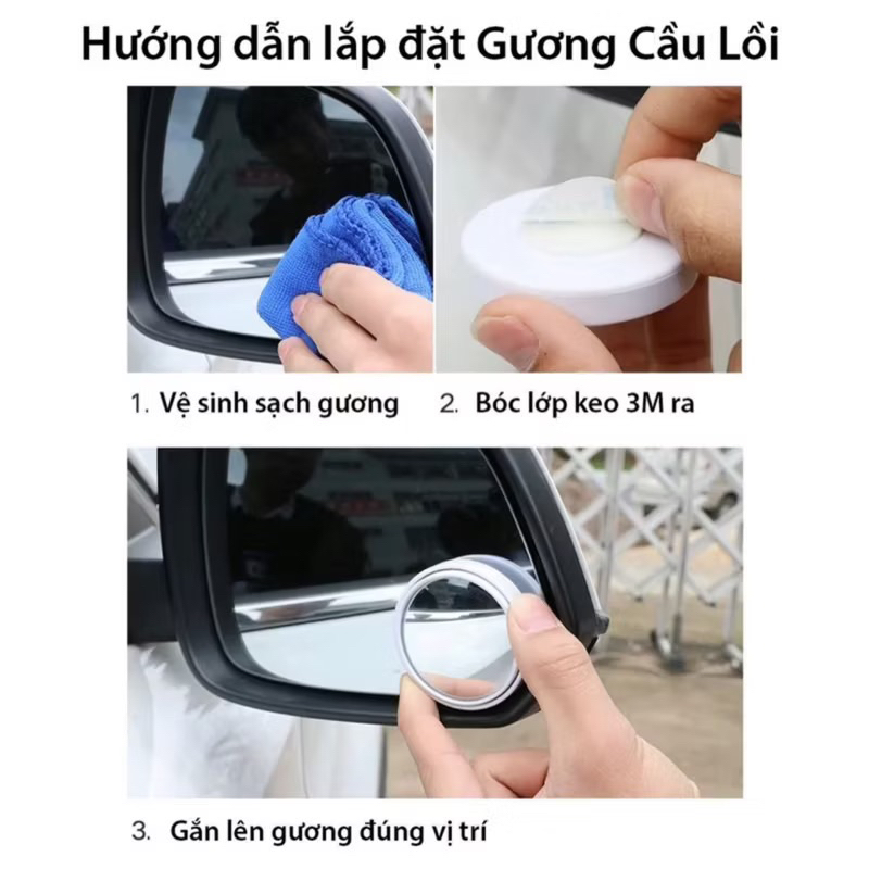 Bộ 02 gương cầu lồi ô tô góc rộng 360 độ xoá điểm mù