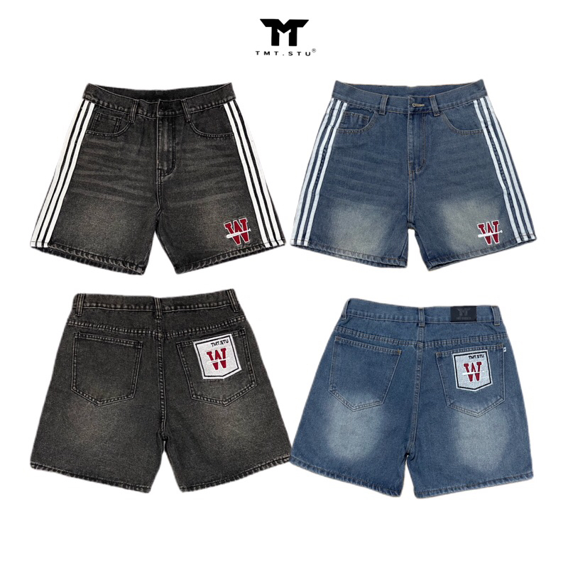 QUẦN SHORT JEANS THÊU “ W “ + KẾT HƠP PHỐI VIỀN TRẮNG - FORM TRÊN GỐI, UNISEX NAM NỮ. | TMTD30