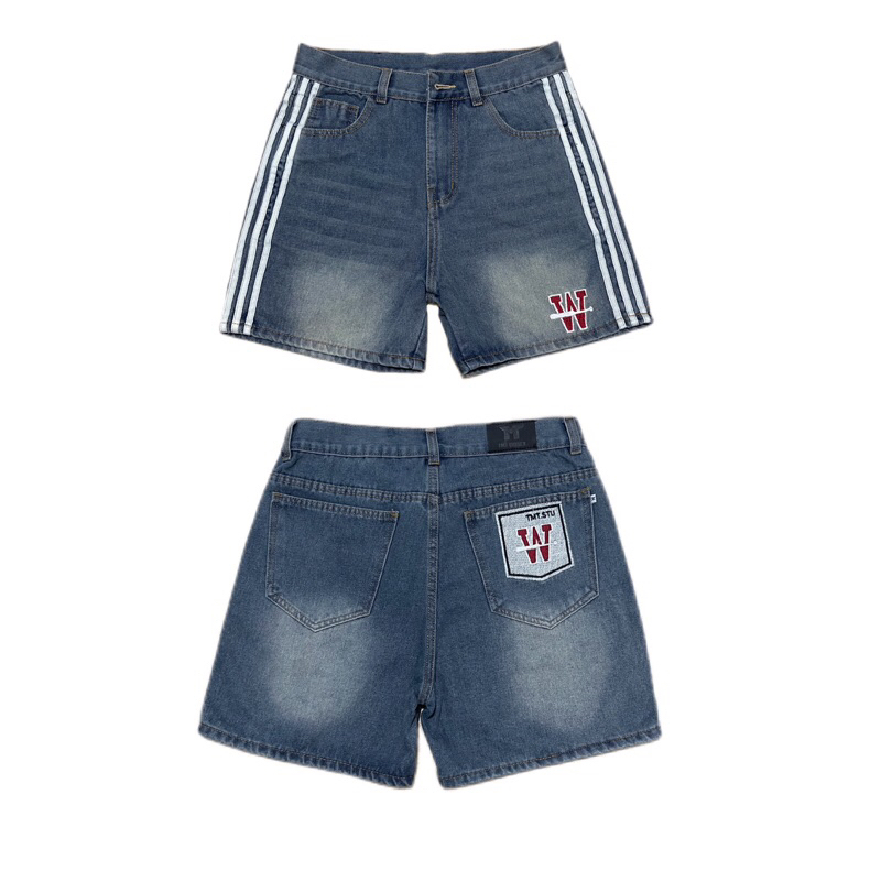 QUẦN SHORT JEANS THÊU “ W “ + KẾT HƠP PHỐI VIỀN TRẮNG - FORM TRÊN GỐI, UNISEX NAM NỮ. | TMTD30
