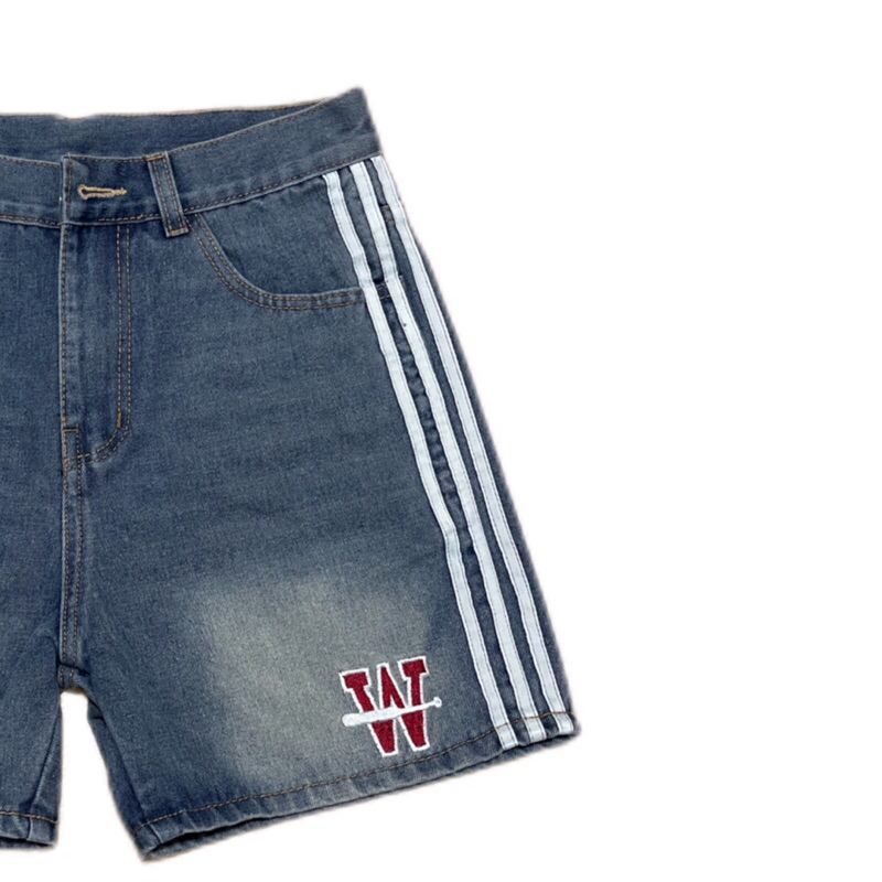 QUẦN SHORT JEANS THÊU “ W “ + KẾT HƠP PHỐI VIỀN TRẮNG - FORM TRÊN GỐI, UNISEX NAM NỮ. | TMTD30