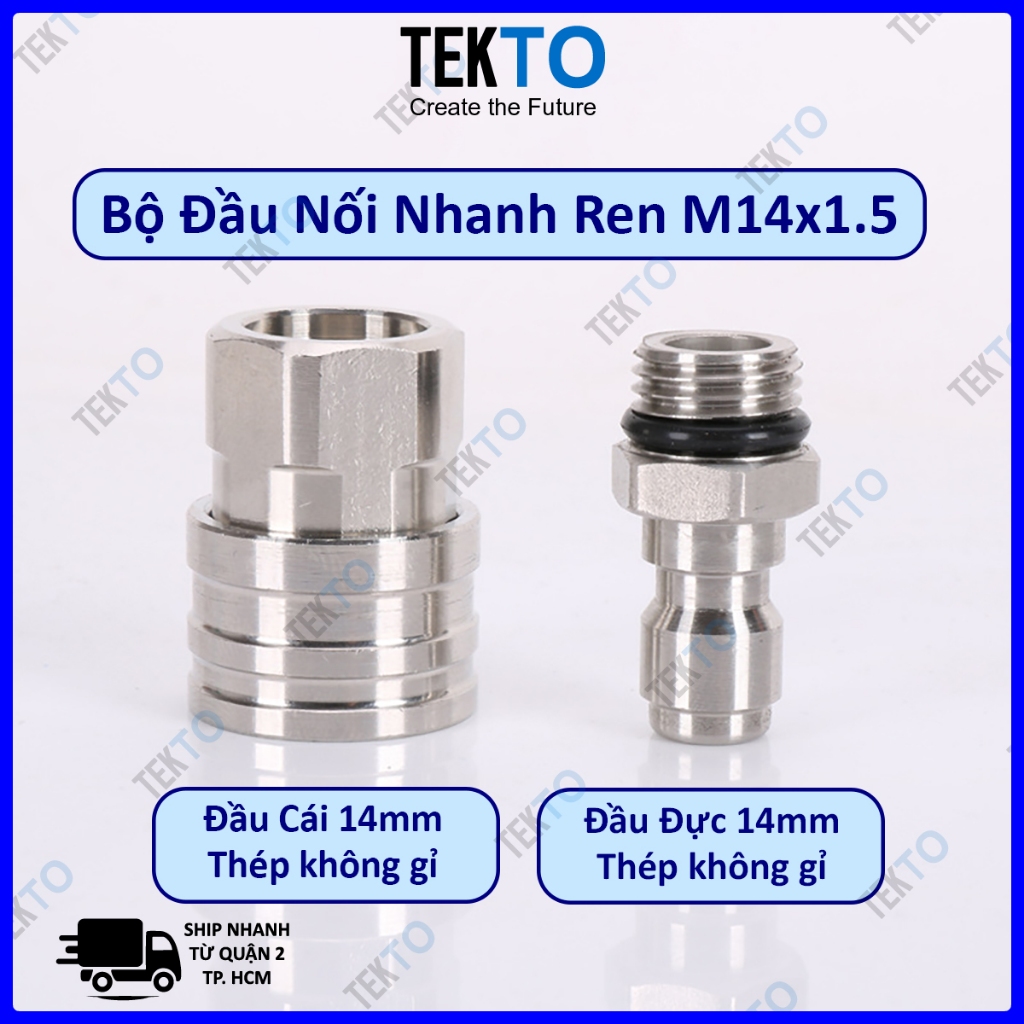 Nối ren 14 mm tiện lợi bằng inox (Khớp Đực, Khớp Cái) cho máy rửa xe - 018