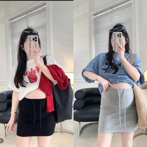 chân váy bầu chữ A dáng ngắn có dây rút thời trang cho mẹ bầu (CV A DÂY RÚT)