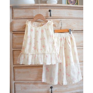 [B&G] Sét bộ sát nách quần lửng thêu hoa phối ren cho bé gái từ 2-12 tuổi(12-45kg)