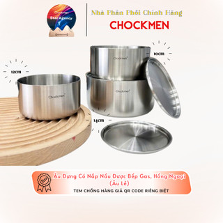 Âu Chockmen Có Năp 10cm 12cm 14cm Nấu Được Gas, Hồng Ngoại Inox Liền Đáy Cao Cấp