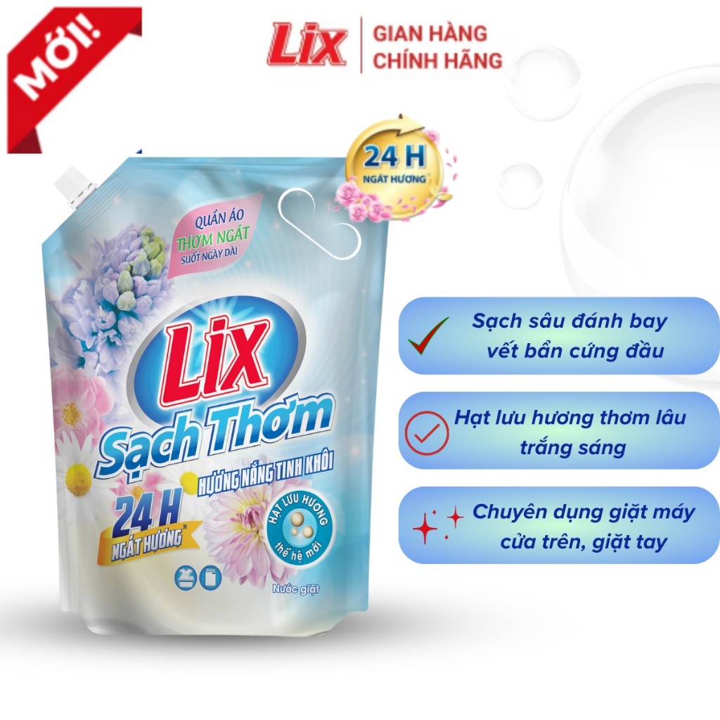 Ảnh Nước giặt Lix đậm đặc hương hoa anh đào túi 2.4Kg N2503 làm sạch cực nhanh vết bẩn, tăng gấp đôi sức mạnh giặt tẩy 4