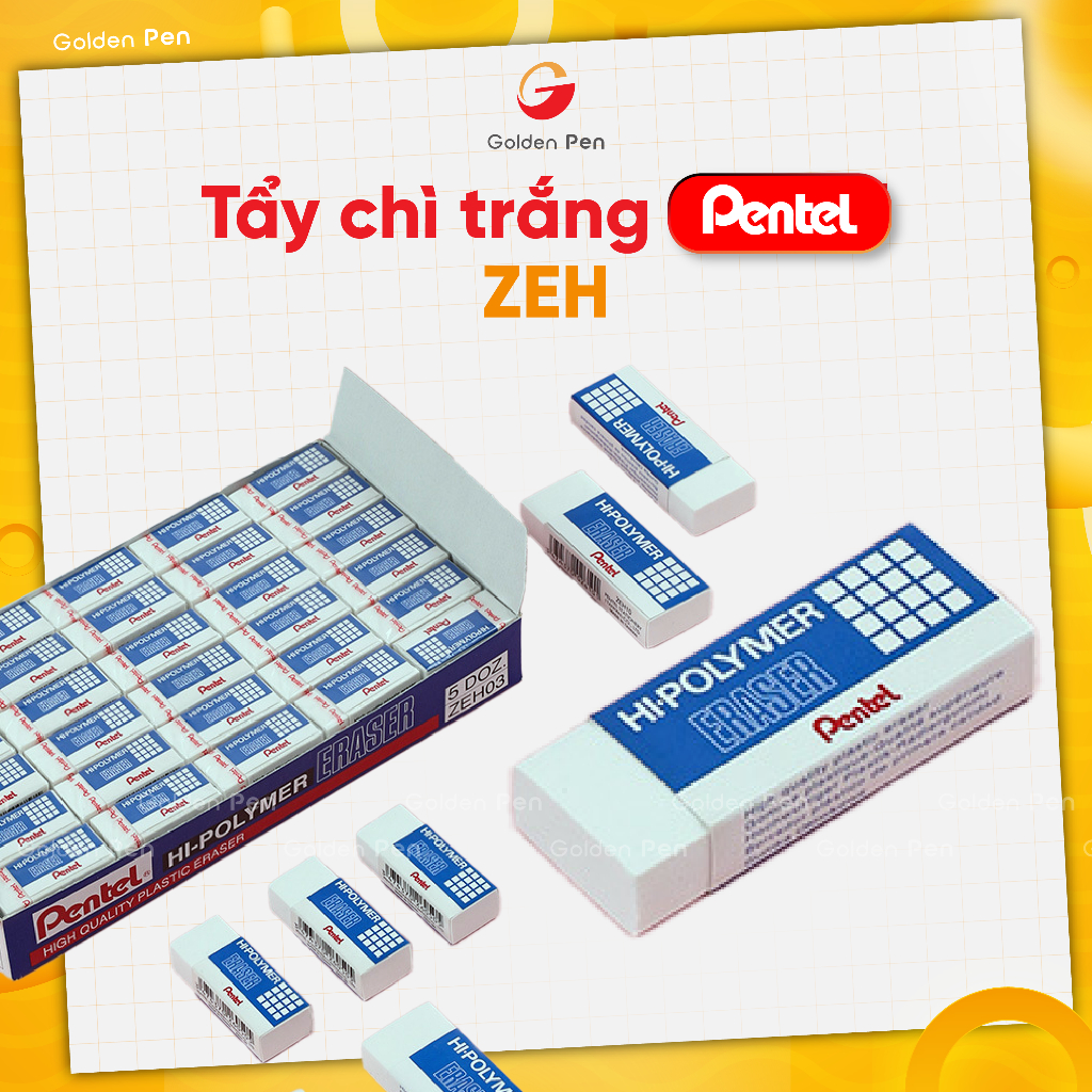 Ảnh Gôm Tẩy Học Sinh Pentel Hi Polymer ZEH 3 Kích Cỡ Màu Trắng 1