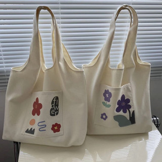 Túi tote túi vải canvas liền thân đeo vai thời trang có ngăn ngoài hoạ tiết đáng yêu đựng vừa a4 - tuic2001