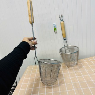 Vợt sóc trụng hủ tiếu INOX XỊN sáng bóng CÁN GỖ loại lớn cao cấp Vạn Lợi - Hùng Home