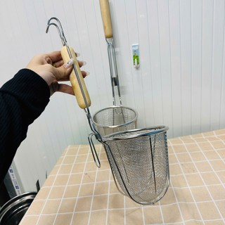 Vợt sóc trụng hủ tiếu INOX XỊN sáng bóng CÁN GỖ loại lớn cao cấp Vạn Lợi - Hùng Home