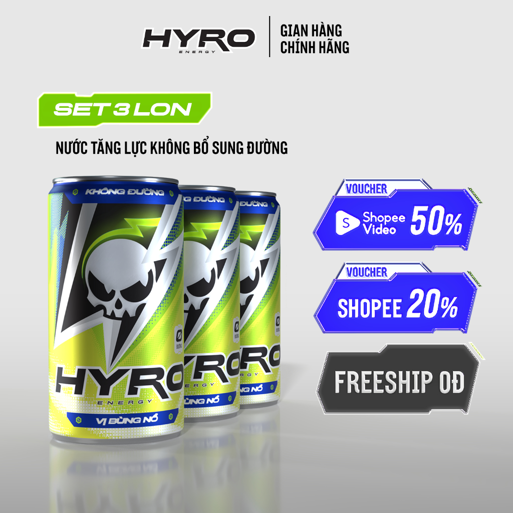 Ảnh 3 lon nước tăng lực Hyro không bổ sung đường tăng 1