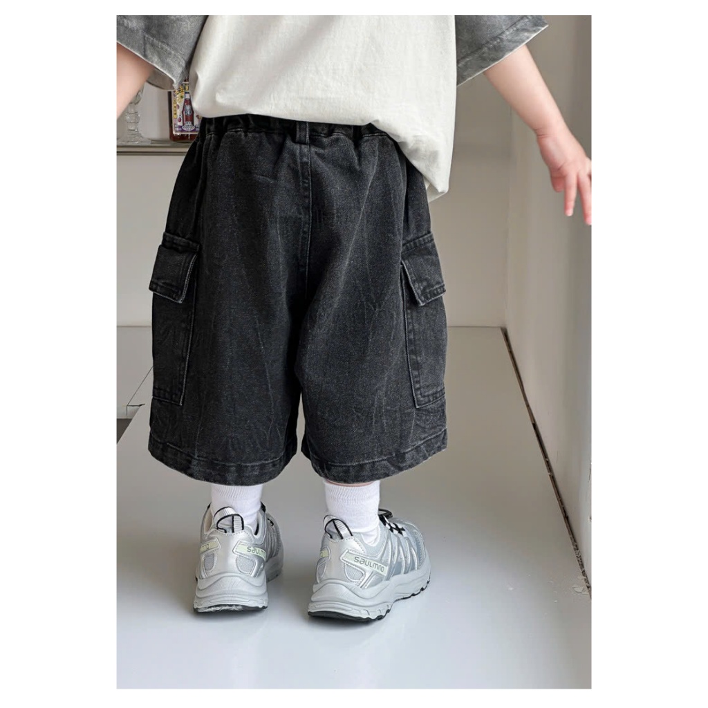 Quần short jean TÚI HỘP from rộng phong cách cá tính năng động cho bé đi học đi chơi size 10-30kg,quần jean bé trai