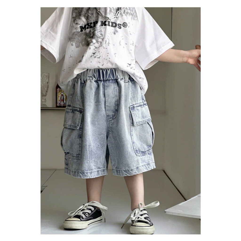 Quần short jean TÚI HỘP from rộng phong cách cá tính năng động cho bé đi học đi chơi size 10-30kg,quần jean bé trai